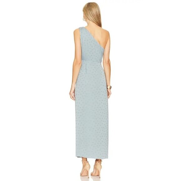 🆕FAVORITE DAUGHTER The Singles Table One Shoulder Dress Gown Polka Dot Blue 4 - Picture 9 of 16